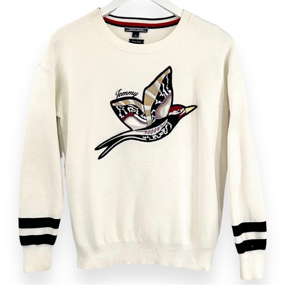 Tommy Hilfiger Cream Crewneck Sweater with Bird Motif